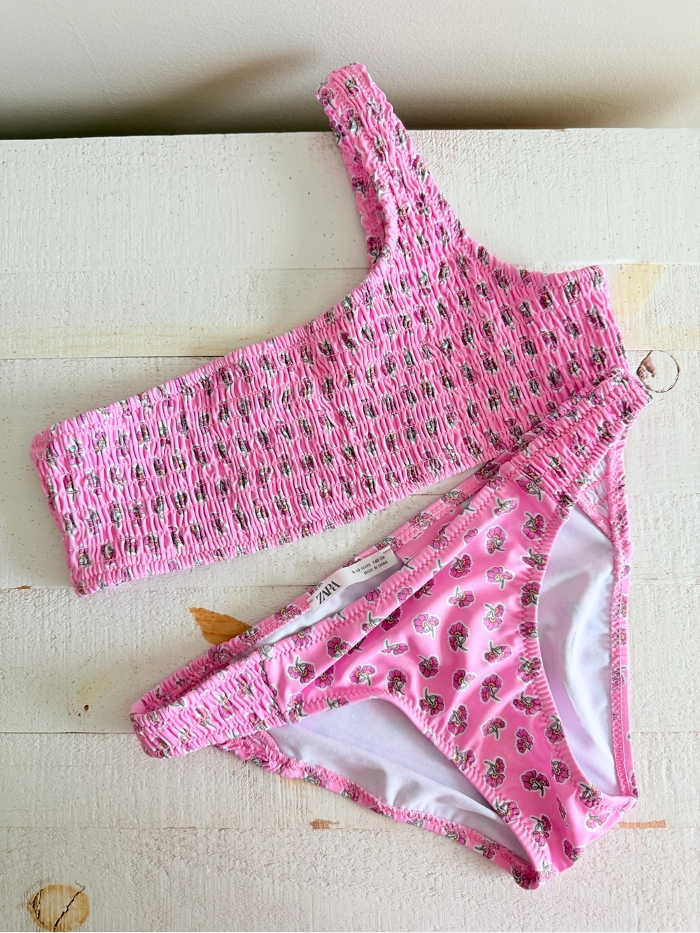 Zara Pink One-Shoulder Girls' Floral Swim Bikini